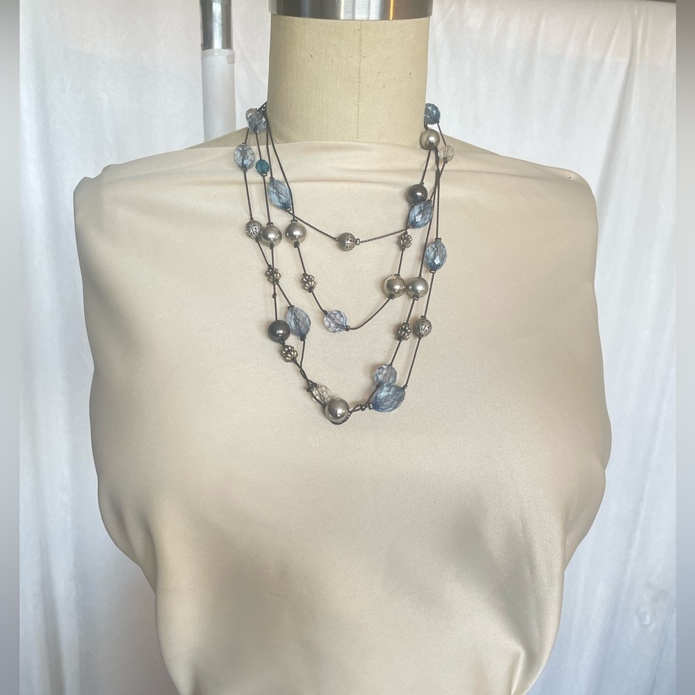 Vintage Extra long multilayered beaded chain necklace faceted crystals blue - Picture 7 of 9